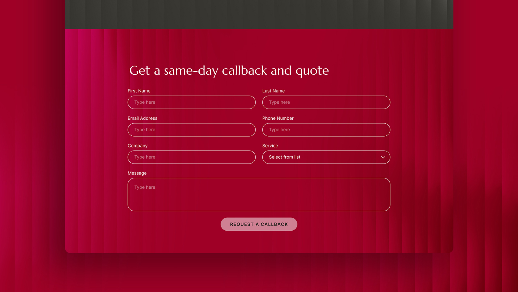 Callback and quote screen for Foys website