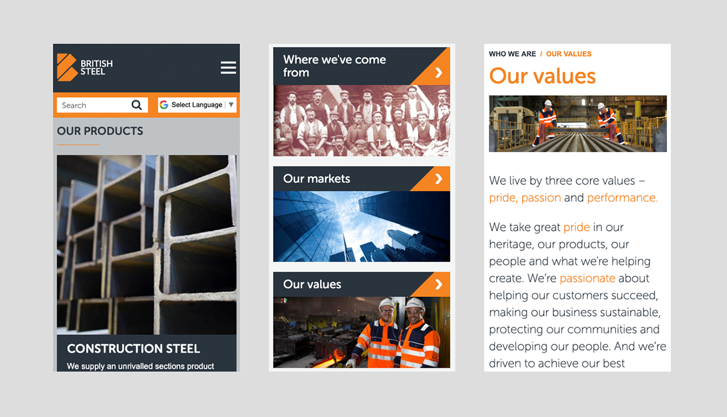 British Steel Responsive Web Pages 