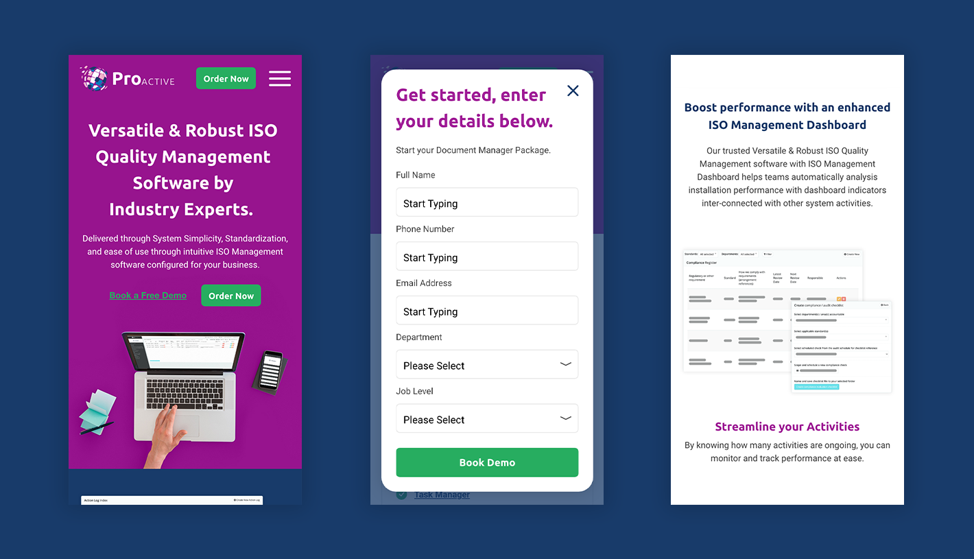 ProActive Microsite Mobile Page Designs