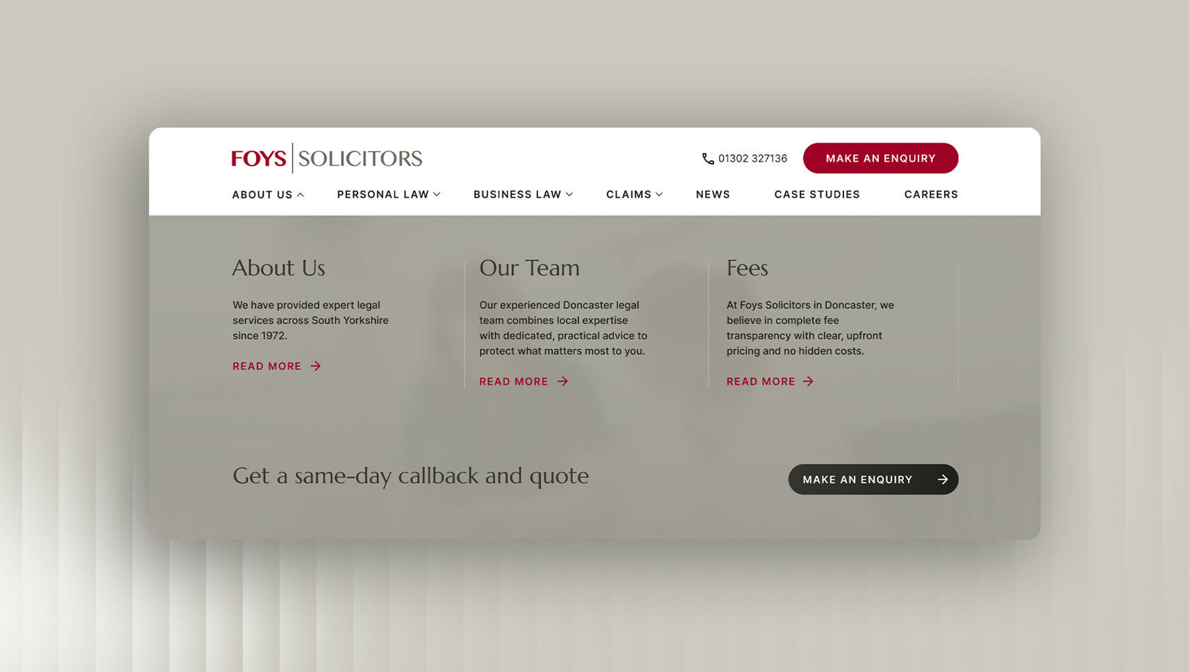 About Foys Solicitors website menu