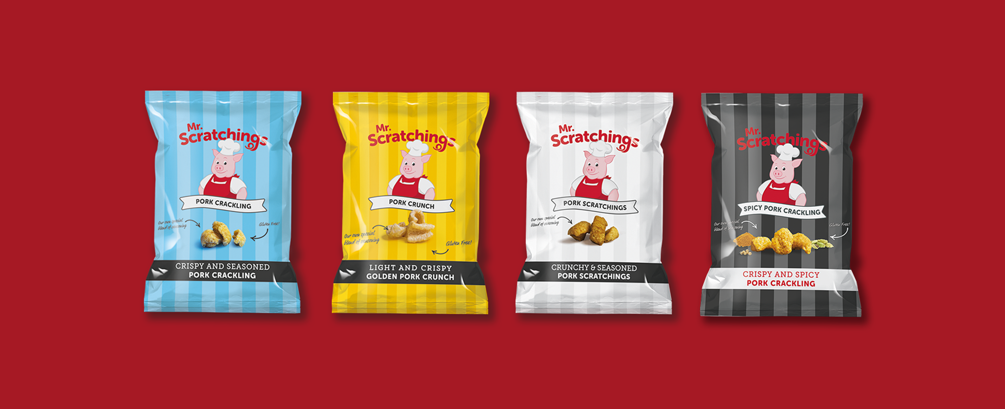 Mr Scratchings Flavoured Packaging designed by Doncaster's leading creative agency, Moirae Creative 