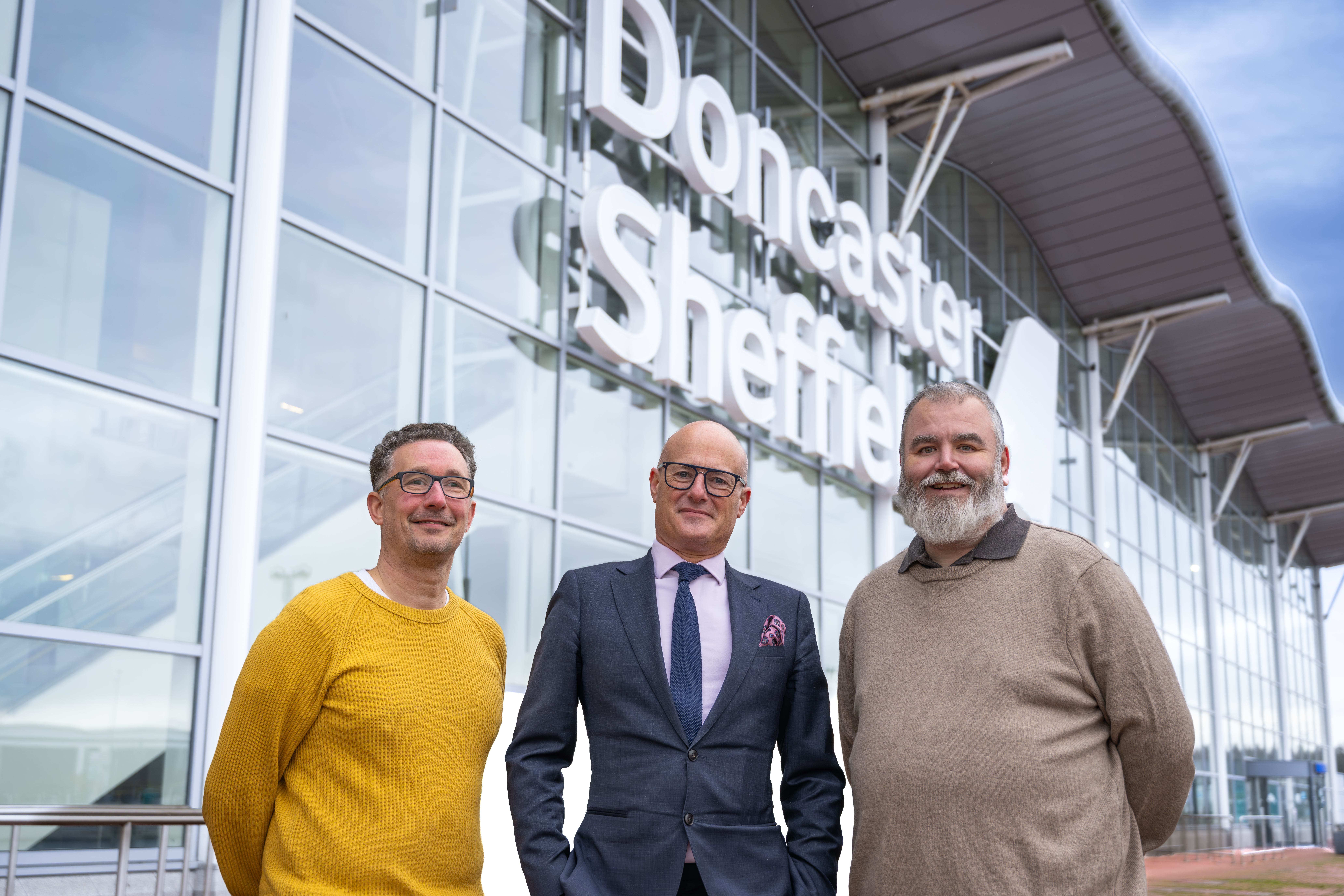 Dave Main, Cristian Foster & David Plant - Celebrating partnership between Moirae & Doncaster Sheffield Airport